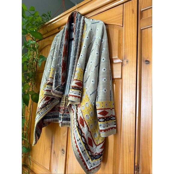 “Freeway Southwestern Boho Open Front Knit Cardigan – Beige Yellow Rustic SZ Sma - Picture 3 of 12